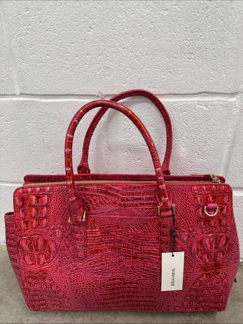 Brahmin “Finley Carryall Red Dragon” Croc-Embossed Satchel - Picture 3 of 9